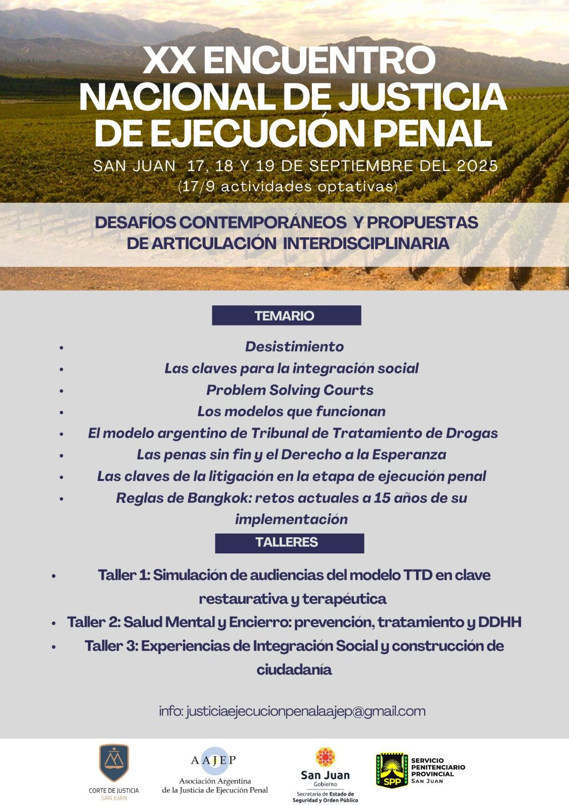 XX Encuentro Nacional de Justicia de Ejecución Penal - San Juan 17, 18 y 19 de Septiembre de 2025